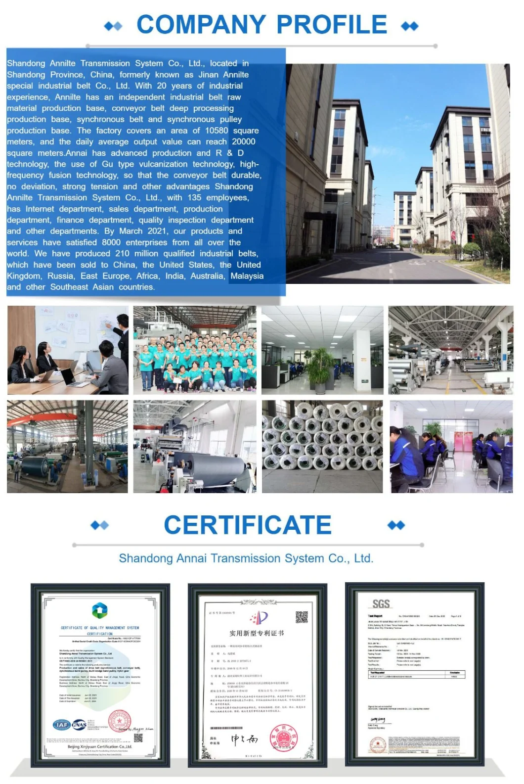 Annilte China High Quality Corrugated Skirt Sidewall Conveyor Belt