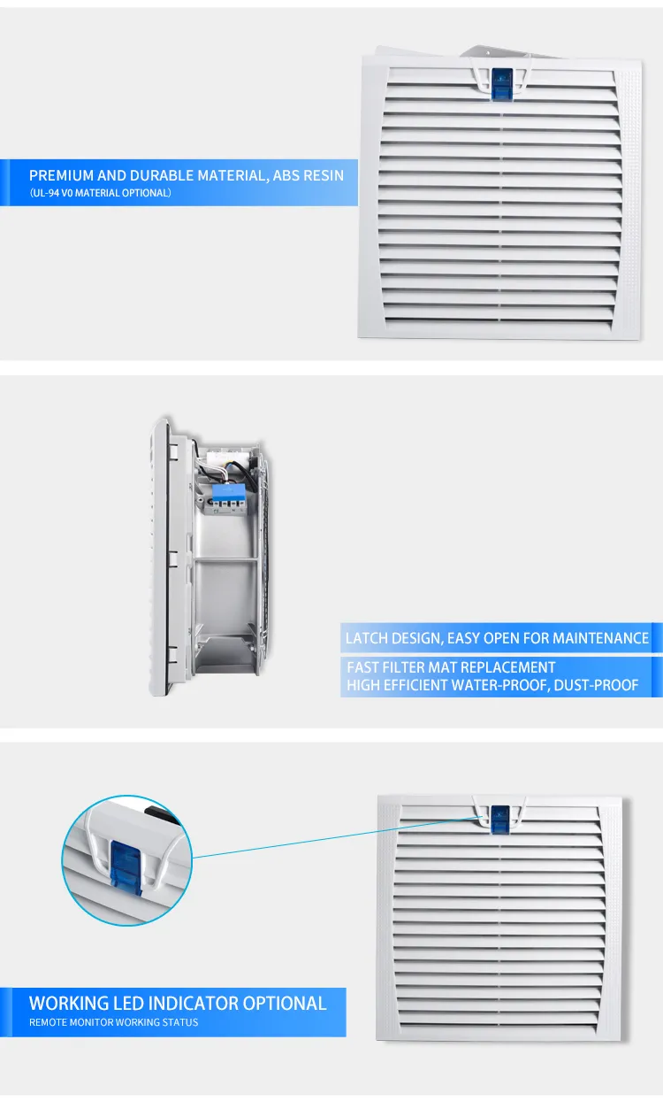Ce and RoHS Certified 323*323mm Electric Fan Filter with Air Volum 1150-1350cubic Metre/H AC Cabinet Fan Filter