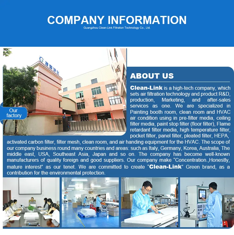 Clean-Link Glass Fiber EU3 Air Filter Media Spray Paint Booth Filter Media