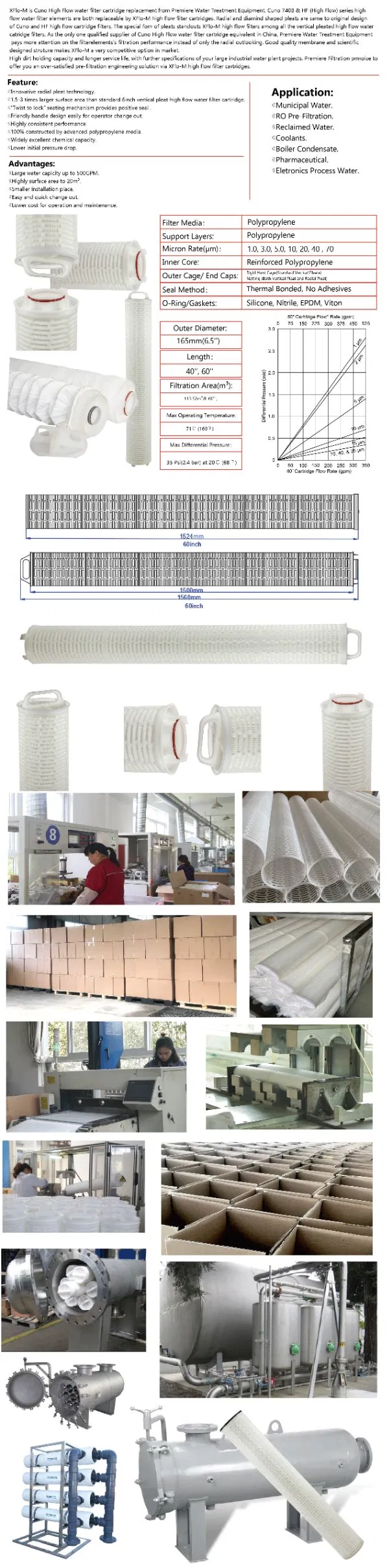 Hfu620uy020j Polypropylene High Flow Cartridge Ultipleat Filters for Wastewater Treatment