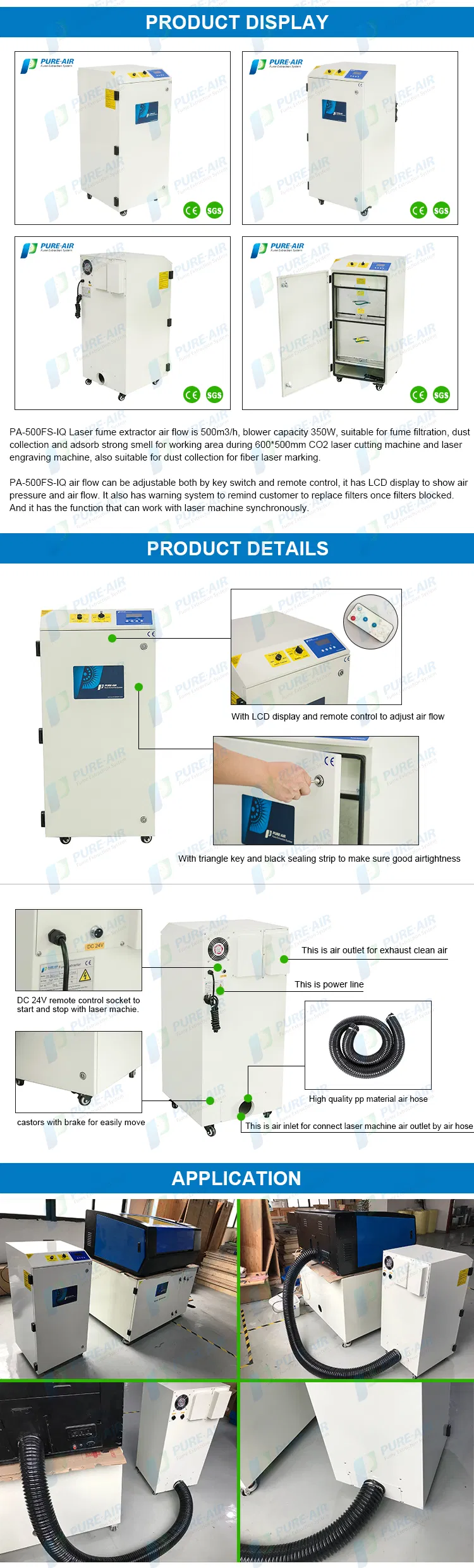 Quick Delivery Pure-Air PA-500FS-IQ laser fume extractor Air Cleaning Machine for Laser Processing with CE Certification